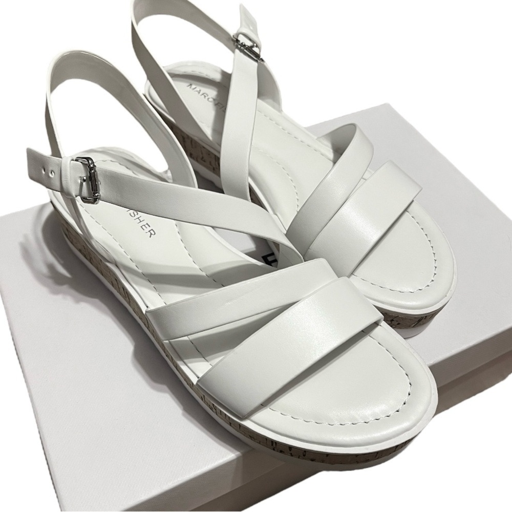 Marc Fisher White Cork Strappy Sandals